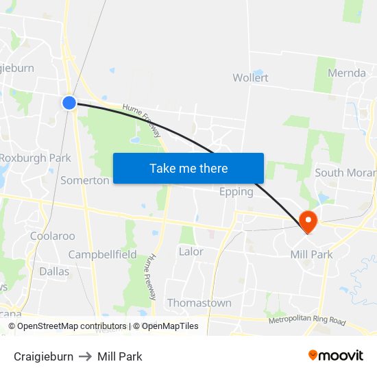 Craigieburn to Mill Park map