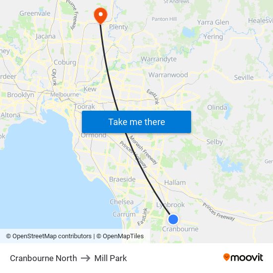 Cranbourne North to Mill Park map