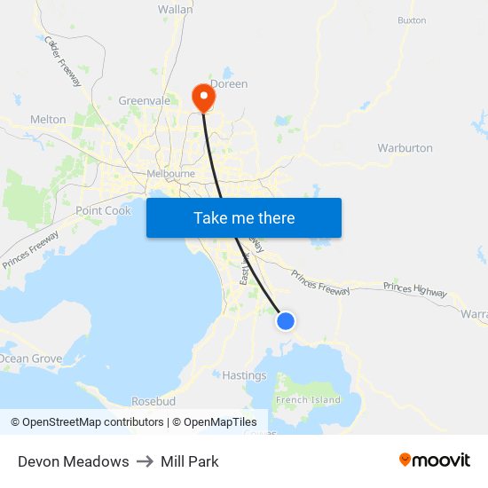 Devon Meadows to Mill Park map