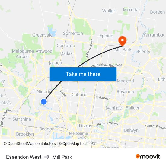 Essendon West to Mill Park map