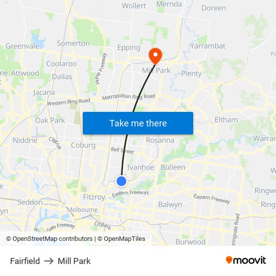 Fairfield to Mill Park map