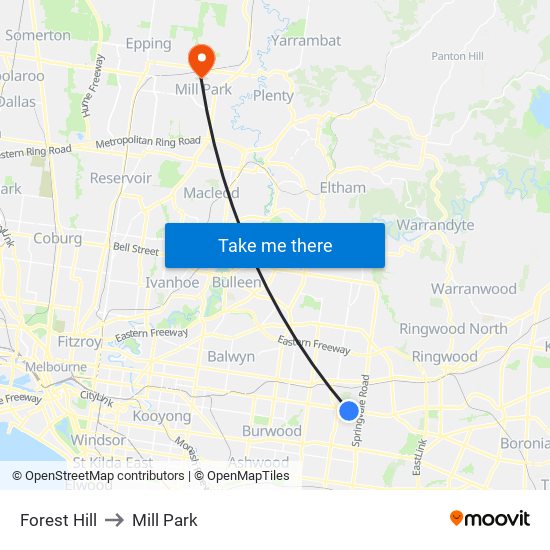 Forest Hill to Mill Park map