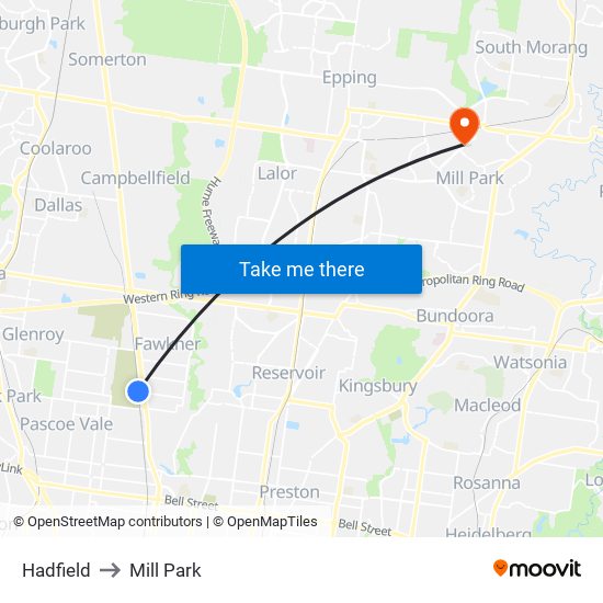 Hadfield to Mill Park map