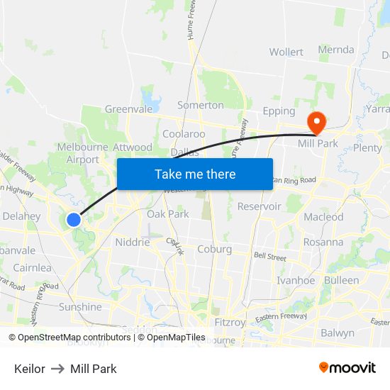 Keilor to Mill Park map