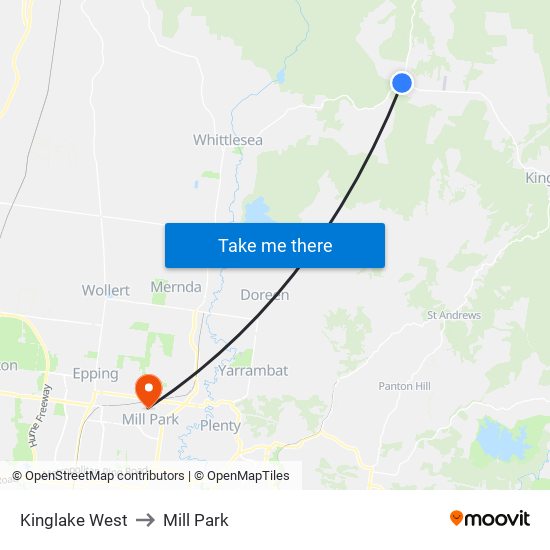 Kinglake West to Mill Park map