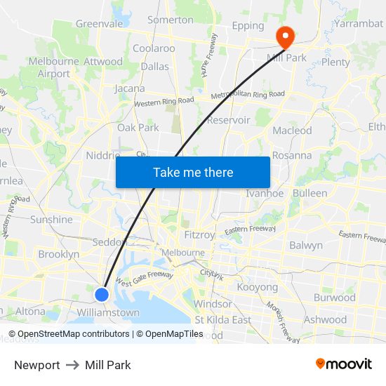 Newport to Mill Park map