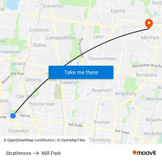 Strathmore to Mill Park map