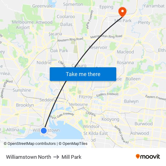 Williamstown North to Mill Park map