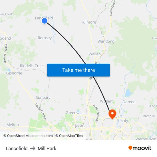 Lancefield to Mill Park map