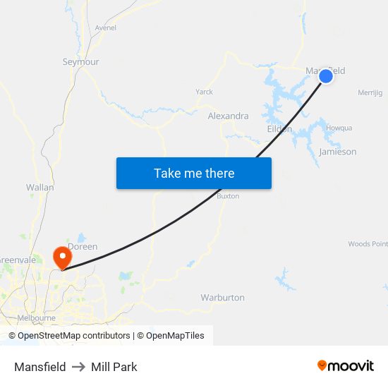 Mansfield to Mill Park map