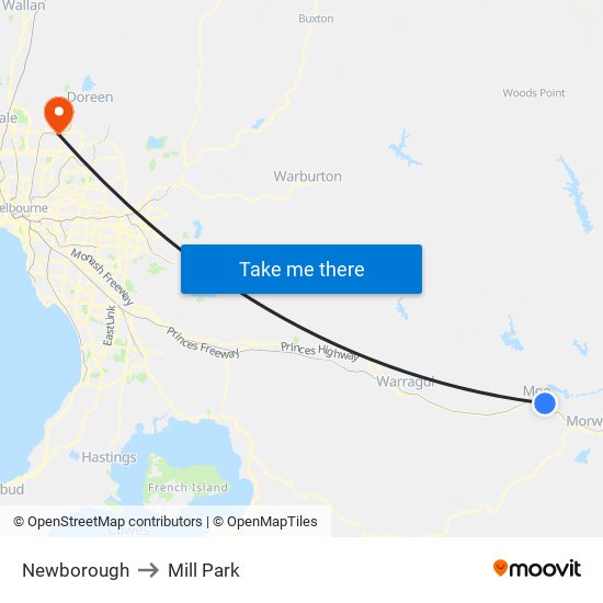 Newborough to Mill Park map