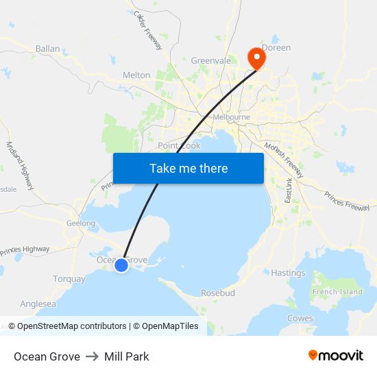 Ocean Grove to Mill Park map