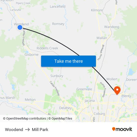 Woodend to Mill Park map