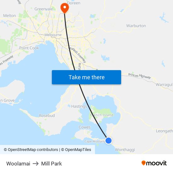 Woolamai to Mill Park map