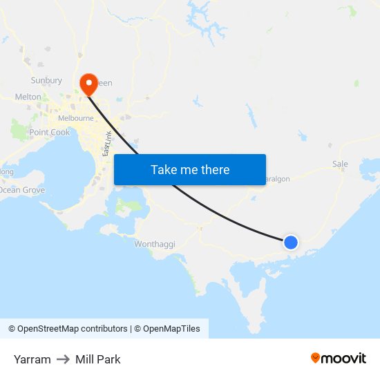 Yarram to Mill Park map