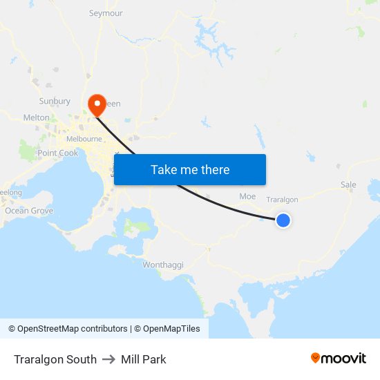 Traralgon South to Mill Park map