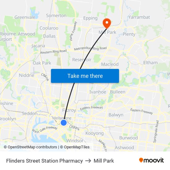 Flinders Street Station Pharmacy to Mill Park map