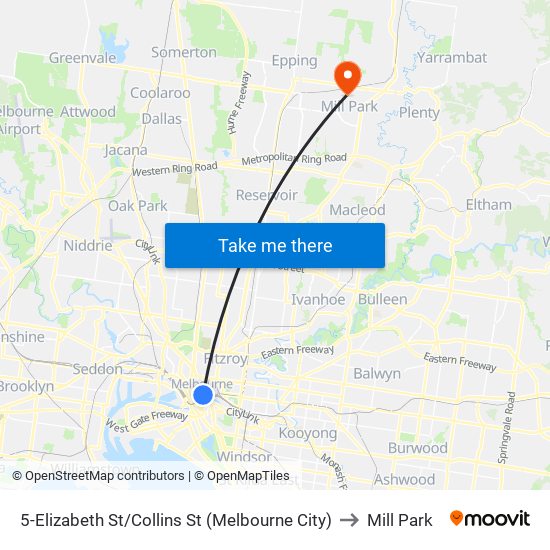 5-Elizabeth St/Collins St (Melbourne City) to Mill Park map