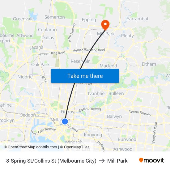 8-Spring St/Collins St (Melbourne City) to Mill Park map