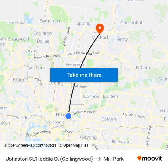 Johnston St/Hoddle St (Collingwood) to Mill Park map