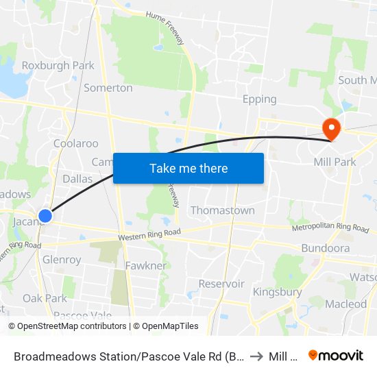 Broadmeadows Station/Pascoe Vale Rd (Broadmeadows) to Mill Park map