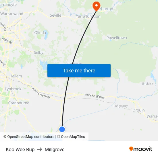 Koo Wee Rup to Millgrove map