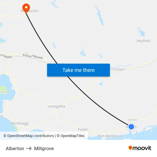 Alberton to Millgrove map