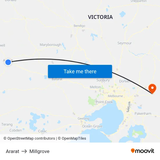 Ararat to Millgrove map