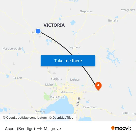 Ascot (Bendigo) to Millgrove map