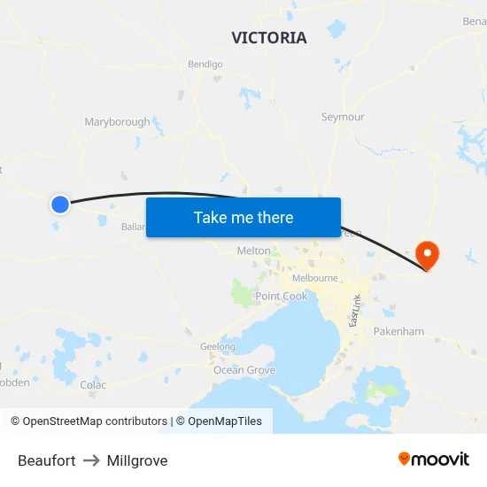 Beaufort to Millgrove map
