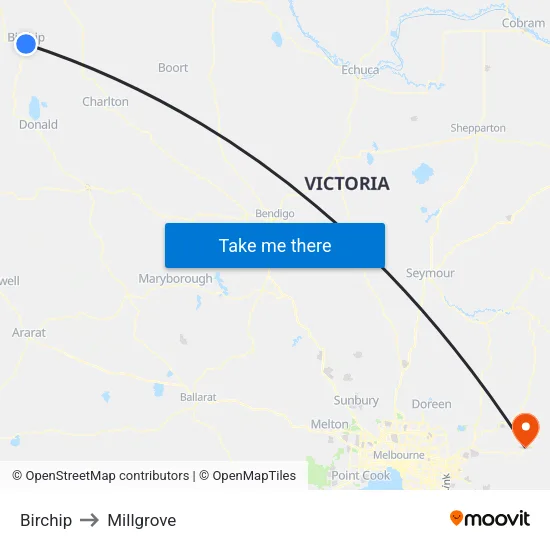 Birchip to Millgrove map