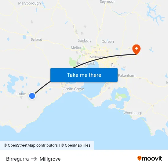 Birregurra to Millgrove map