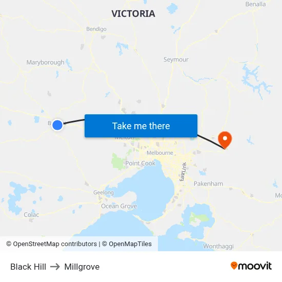 Black Hill to Millgrove map