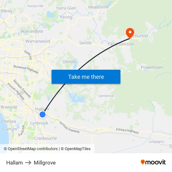 Hallam to Millgrove map