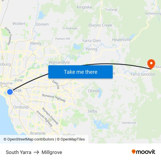 South Yarra to Millgrove map