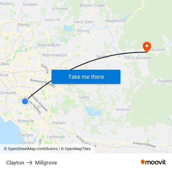 Clayton to Millgrove map