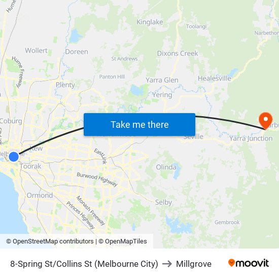 8-Spring St/Collins St (Melbourne City) to Millgrove map