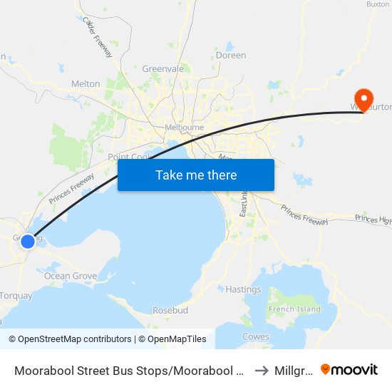 Moorabool Street Bus Stops/Moorabool St (Geelong) to Millgrove map