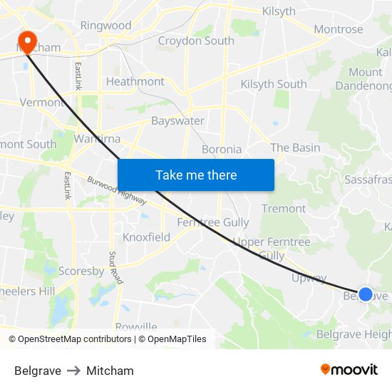 Belgrave to Mitcham map