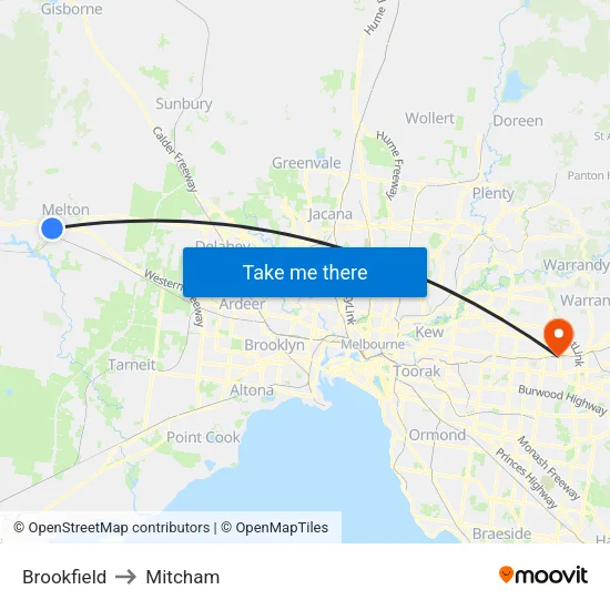 Brookfield to Mitcham map