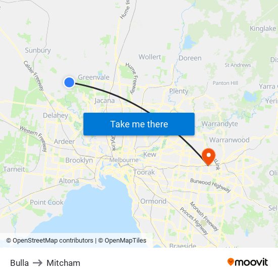 Bulla to Mitcham map