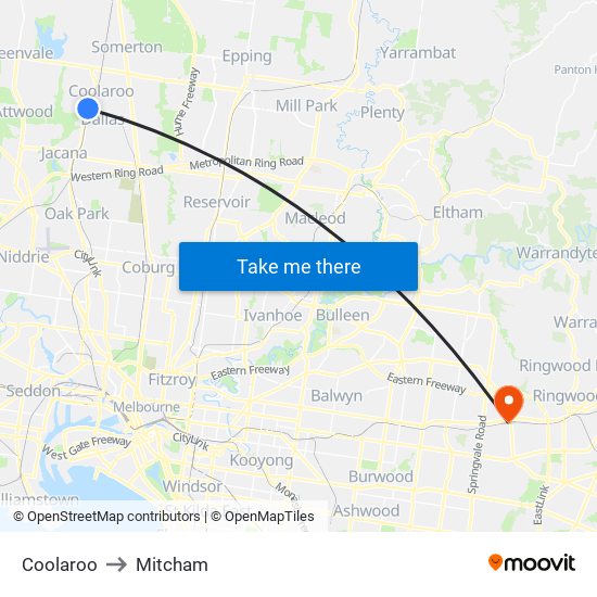 Coolaroo to Mitcham map