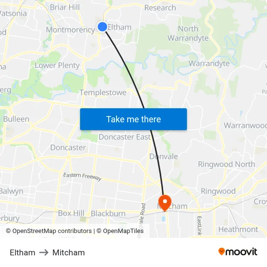 Eltham to Mitcham map
