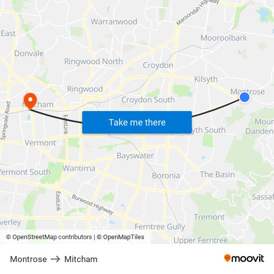 Montrose to Mitcham map