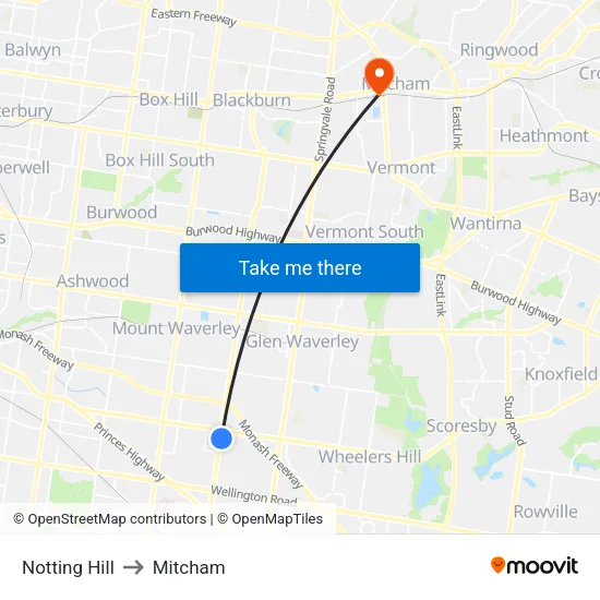 Notting Hill to Mitcham map