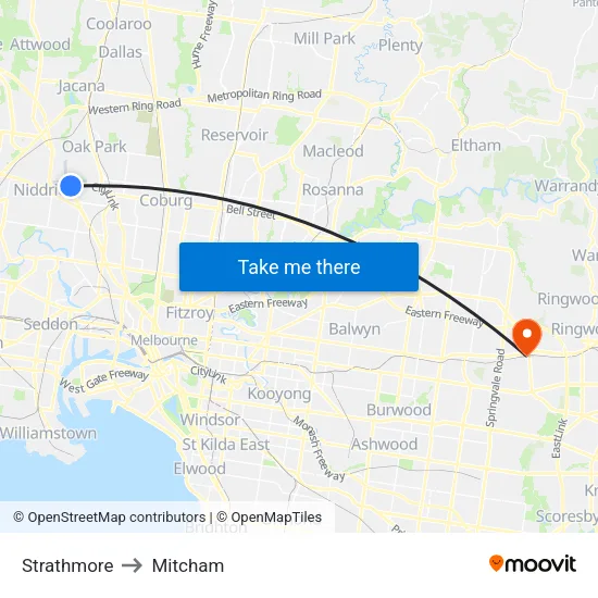 Strathmore to Mitcham map