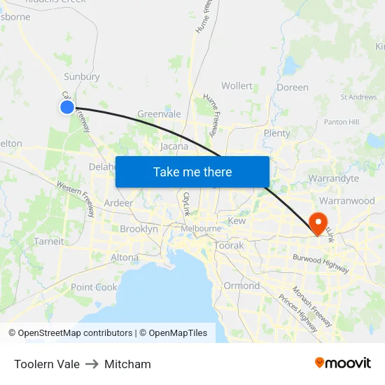 Toolern Vale to Mitcham map