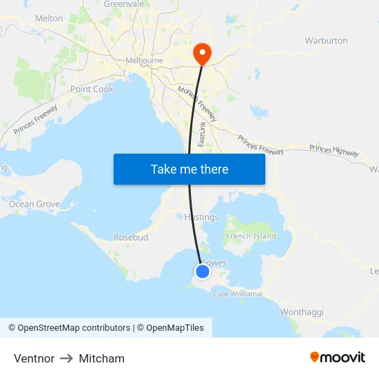 Ventnor to Mitcham map