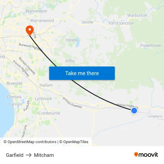 Garfield to Mitcham map