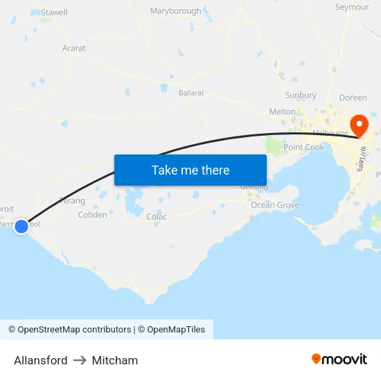 Allansford to Mitcham map